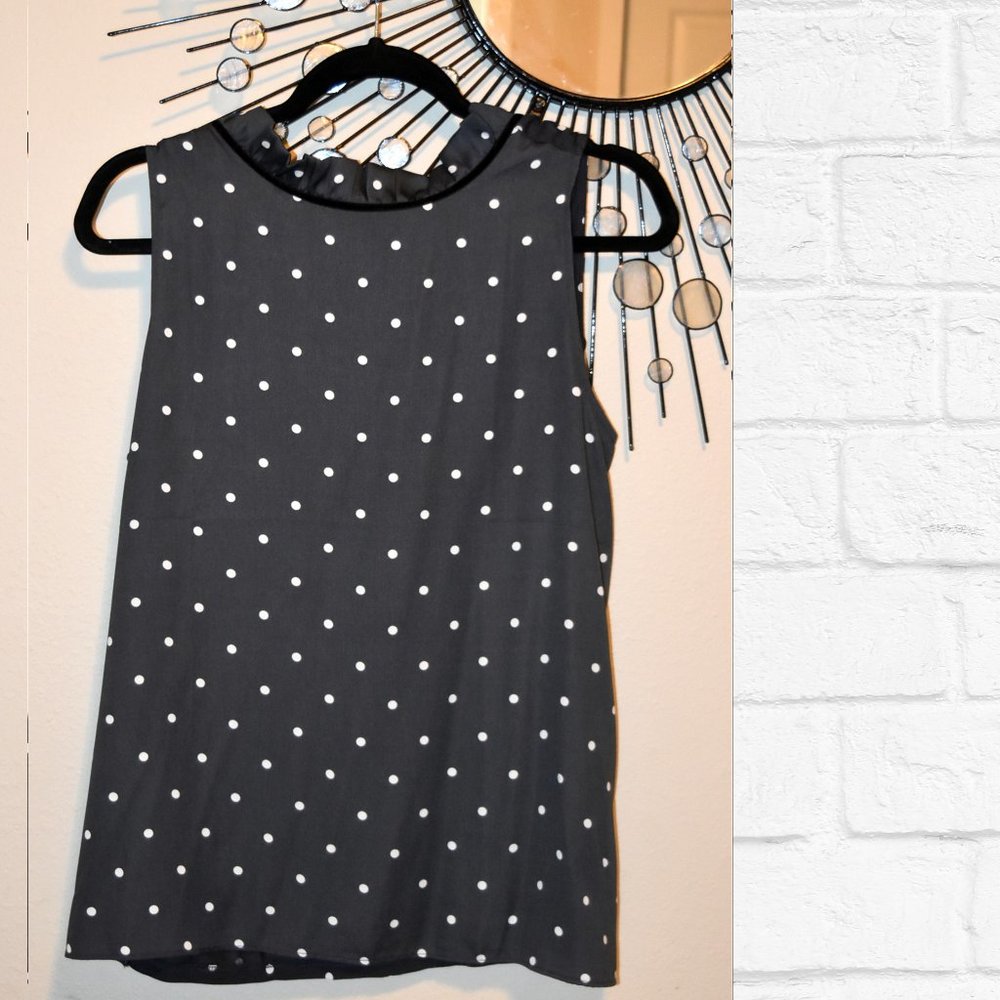 Loft navy blue Polka dot sleeveless ruffle top